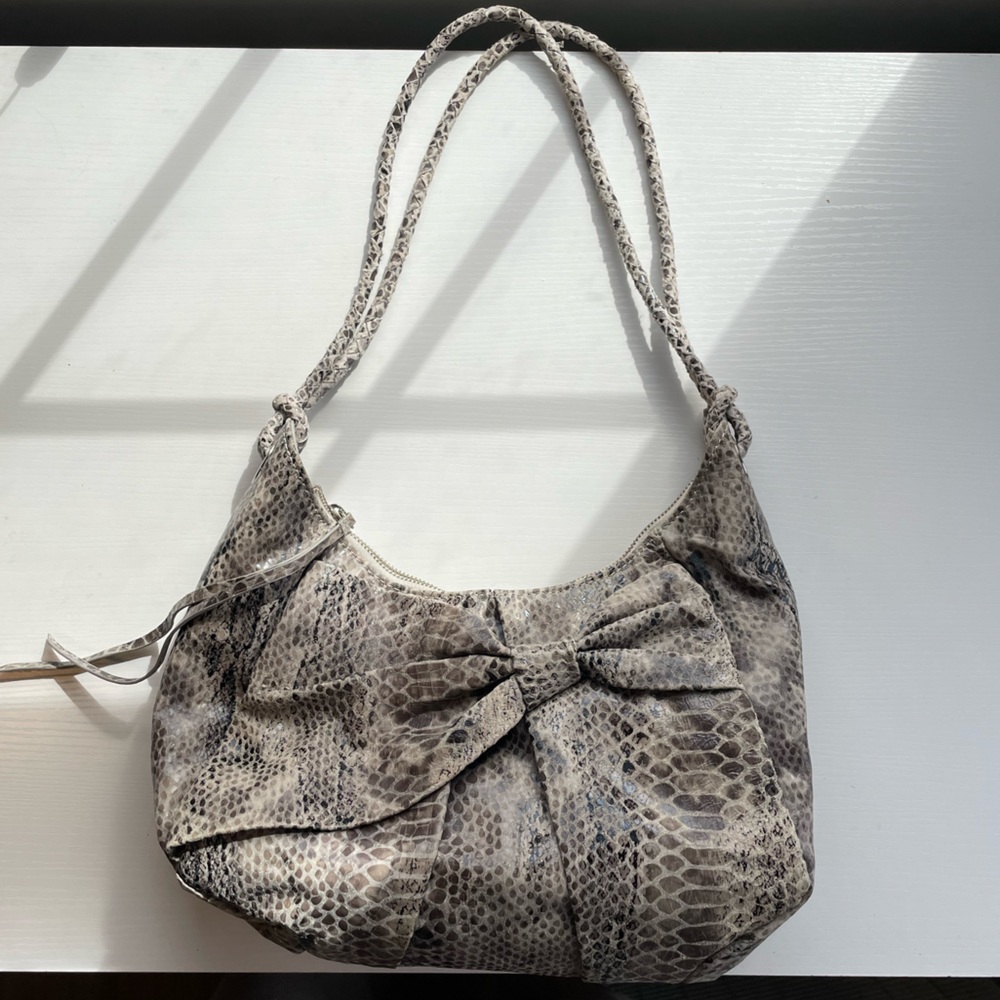 Elliott Lucca Leather Snake Print Shoulder Bag